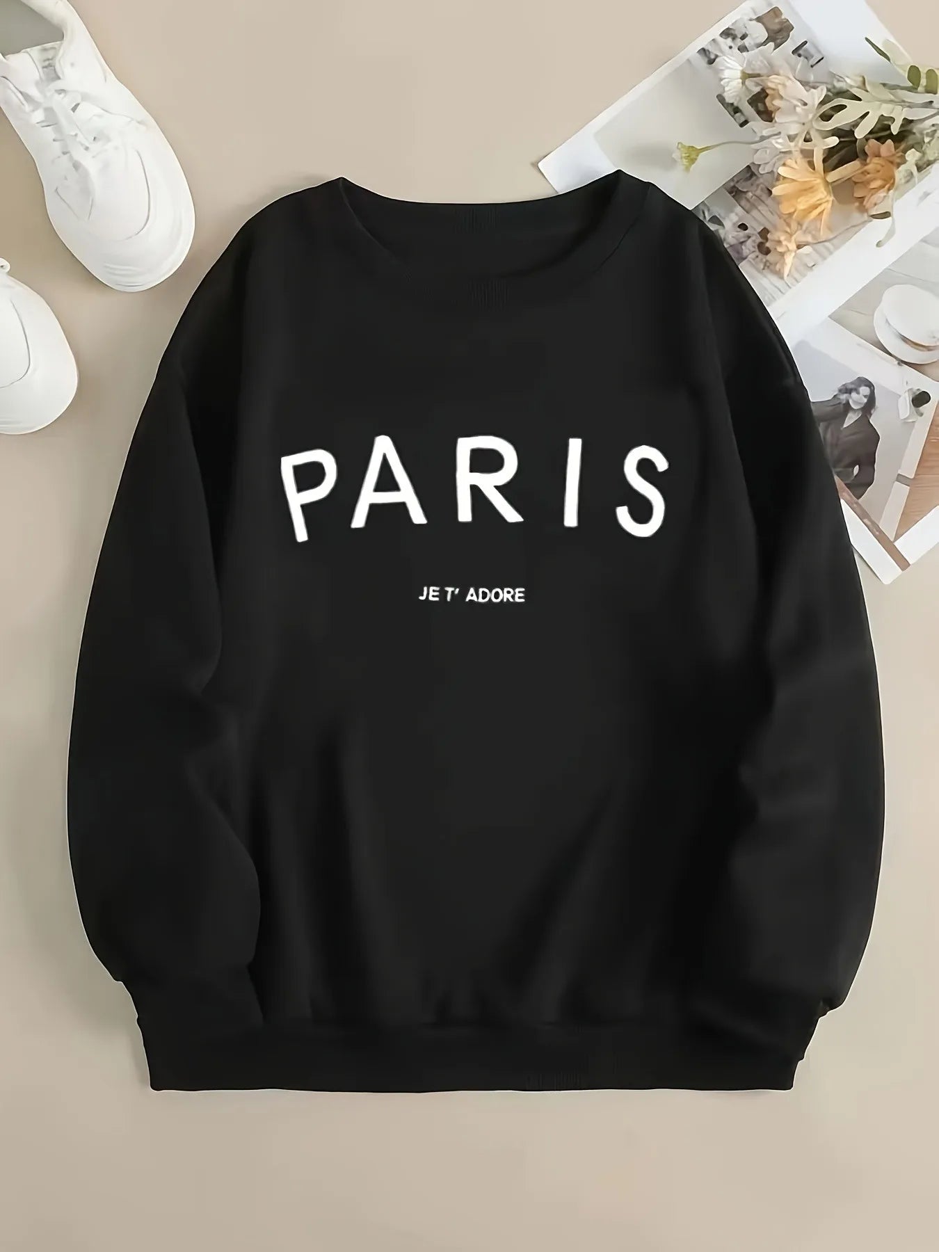 PARIS Print Pullover Sweatshirt, Casual Long Sleeve Crew Neck Sweatshirt For Fall & Winter, Women's Clothing