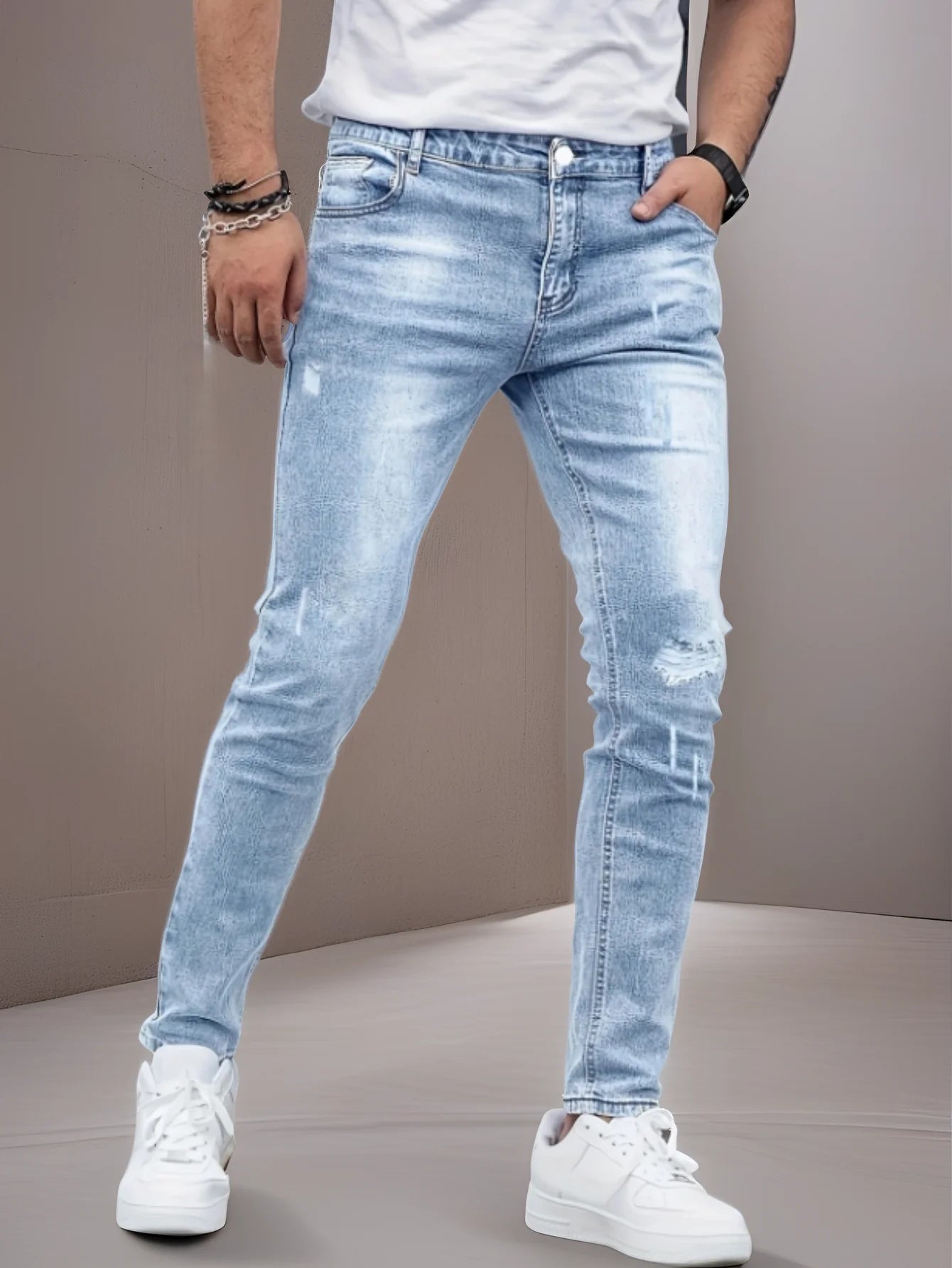 Men's Slim-Fit Stretch Jeans - All-Season Casual Five-Pocket Light Blue | Effortless Comfort for Fall Layers