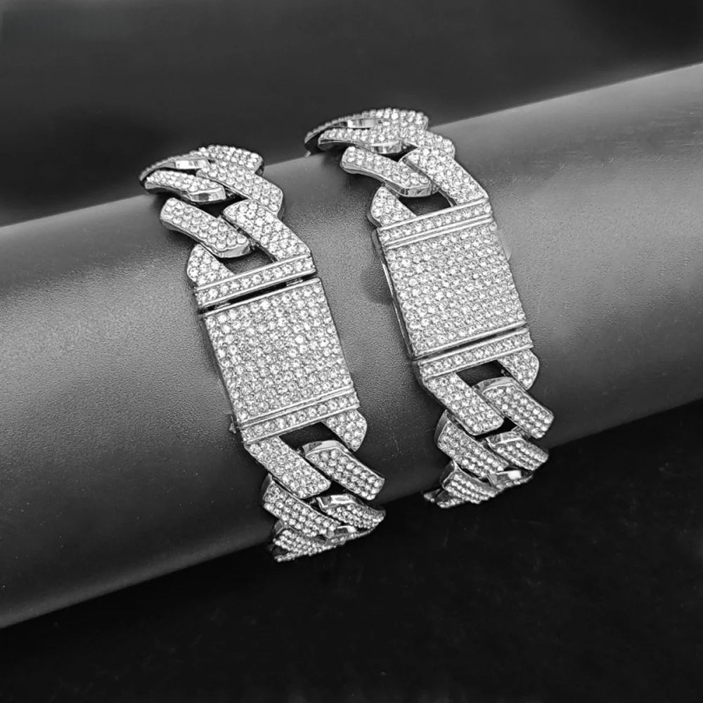 20mm Iced Out CZ Stone Men jewelry Hip Hop Micro Pave Cuban Link Chain High Quality Heavy Chunky Necklace 3 Rows Cubic Zirconia