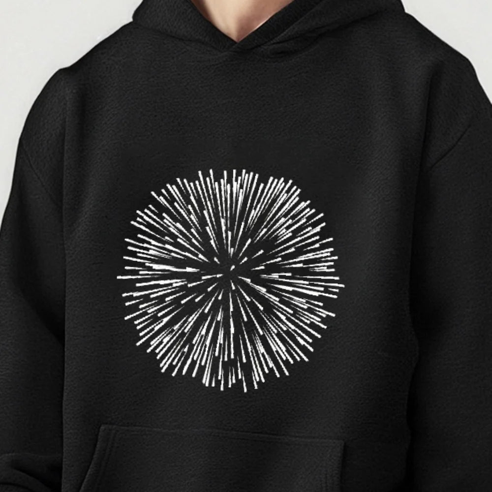 Burst Pattern Hoodie Artistic Firework Print Casual Loose Long Sleeved Stylish Comfortable Fashionable Daily Comfortable Wear