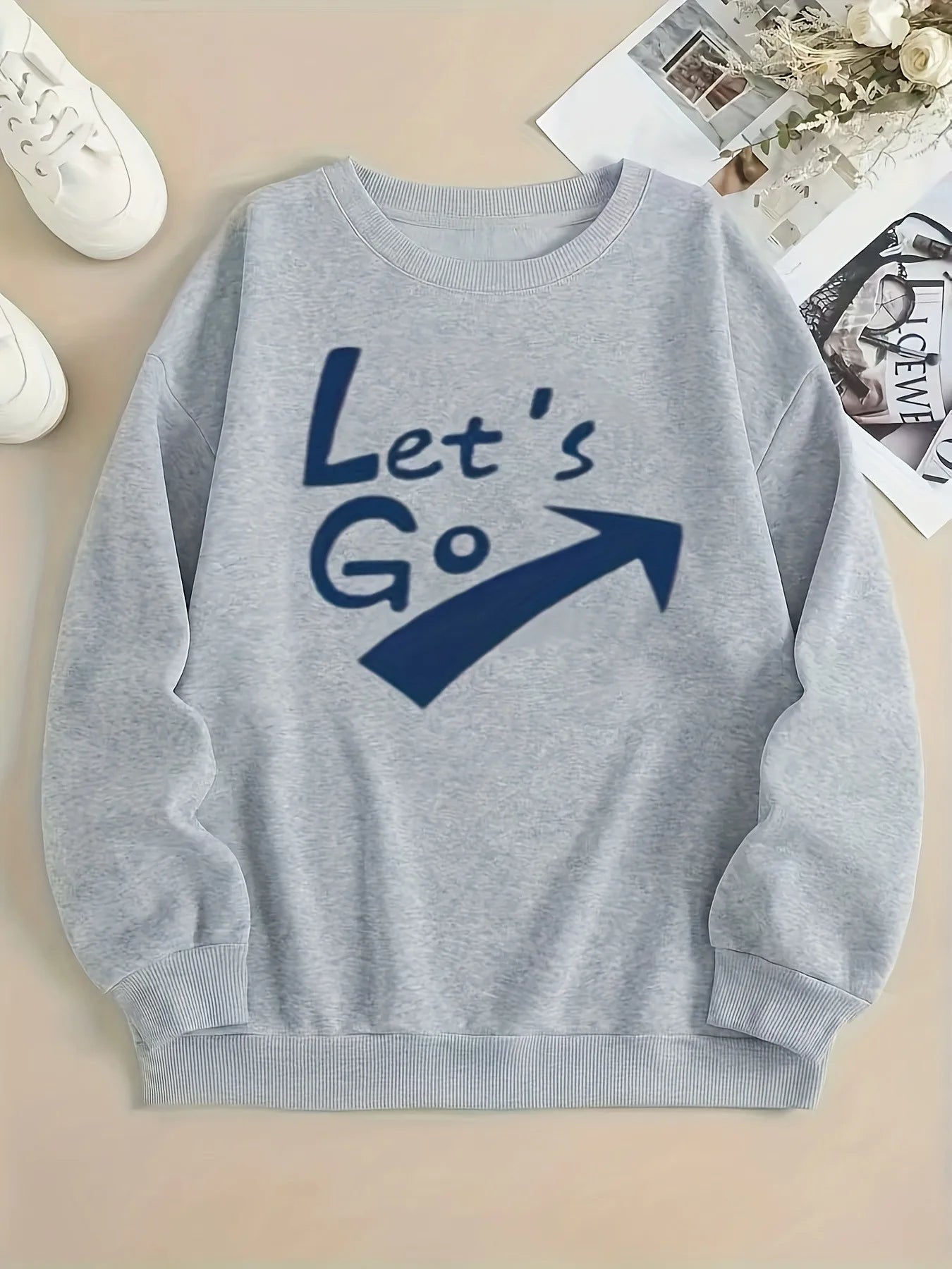 Chic Letter Print Crew Neck Sweatshirt for Women - Casual Polyester Blend, Machine Washable, Perfect for All Seasons