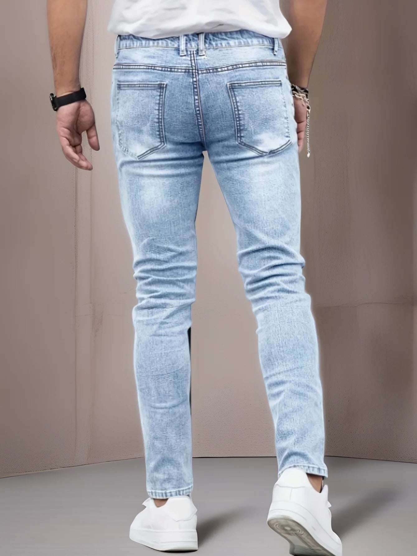 Men's Slim-Fit Stretch Jeans - All-Season Casual Five-Pocket Light Blue | Effortless Comfort for Fall Layers