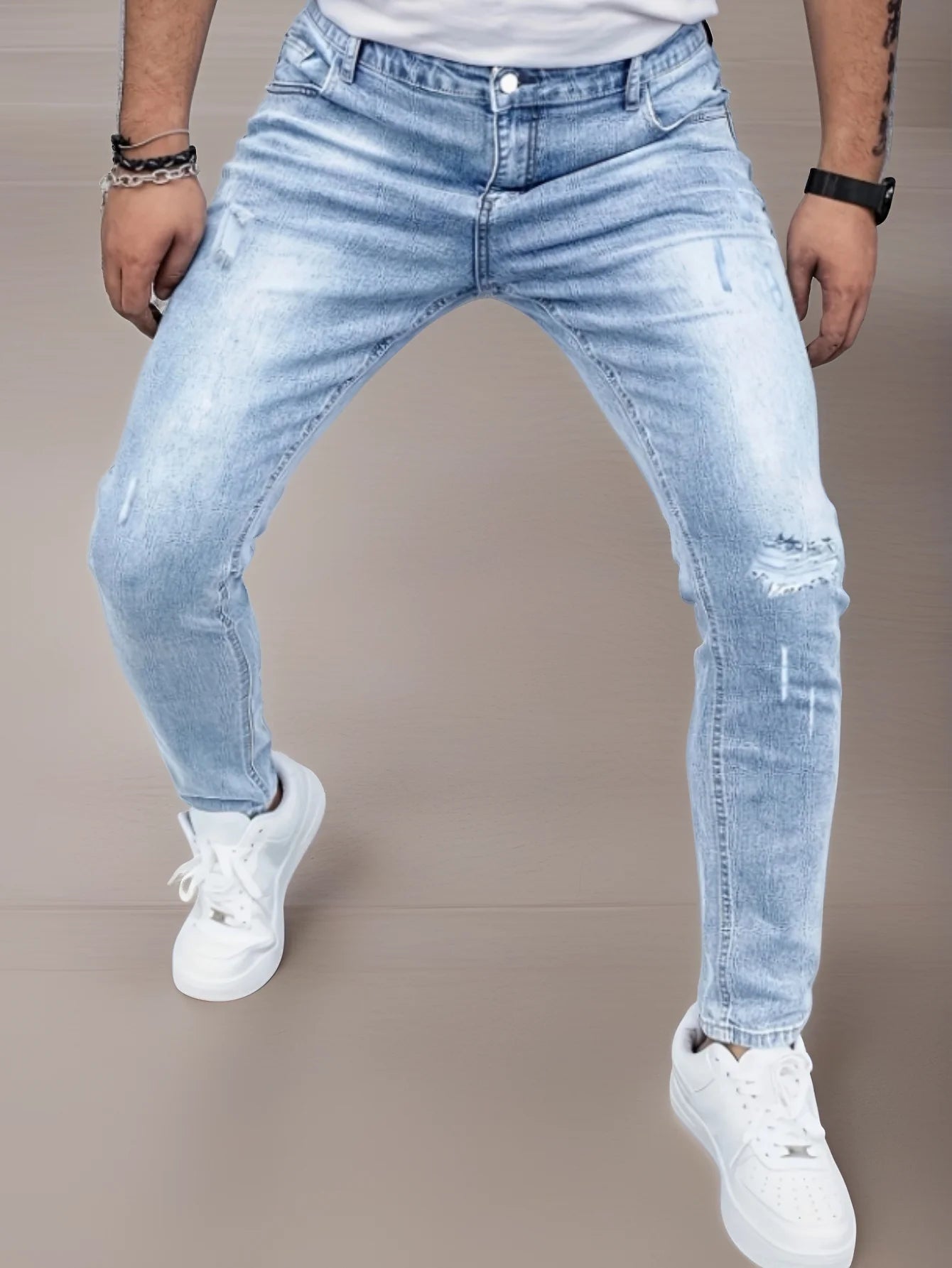 Men's Slim-Fit Stretch Jeans - All-Season Casual Five-Pocket Light Blue | Effortless Comfort for Fall Layers