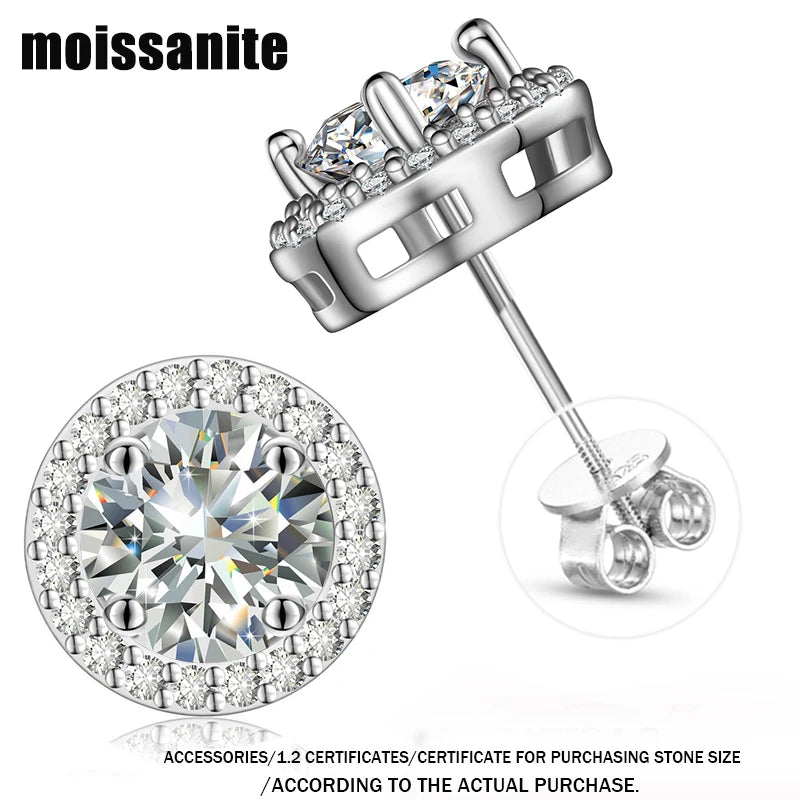 TUHE Unisex VVS1 Moissanite Women Earrings 925 Silver Fine Jewelry Earings 3MM/4MM/5MM 925 Silver Fashion Earrings Women Gift