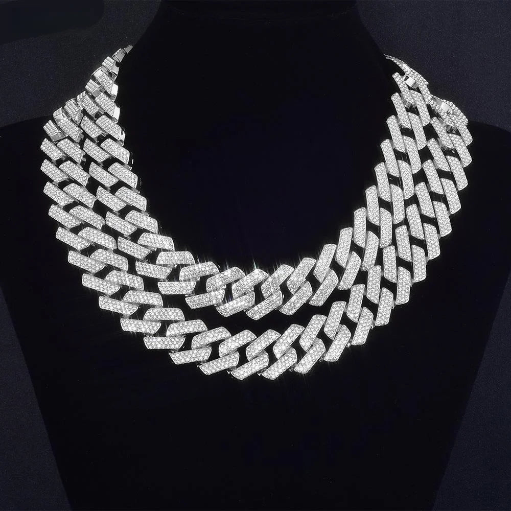 20mm Iced Out CZ Stone Men jewelry Hip Hop Micro Pave Cuban Link Chain High Quality Heavy Chunky Necklace 3 Rows Cubic Zirconia