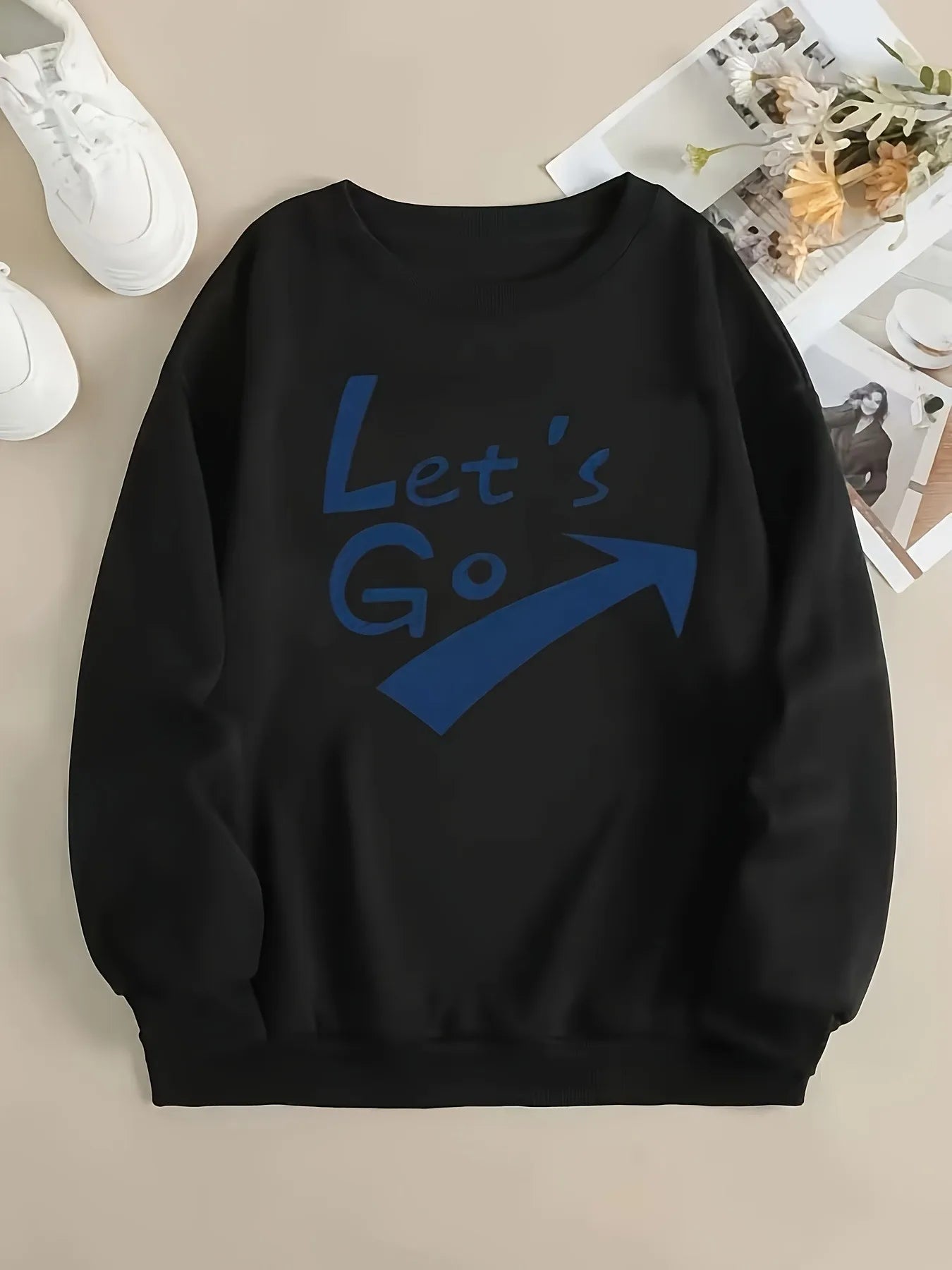 Chic Letter Print Crew Neck Sweatshirt for Women - Casual Polyester Blend, Machine Washable, Perfect for All Seasons
