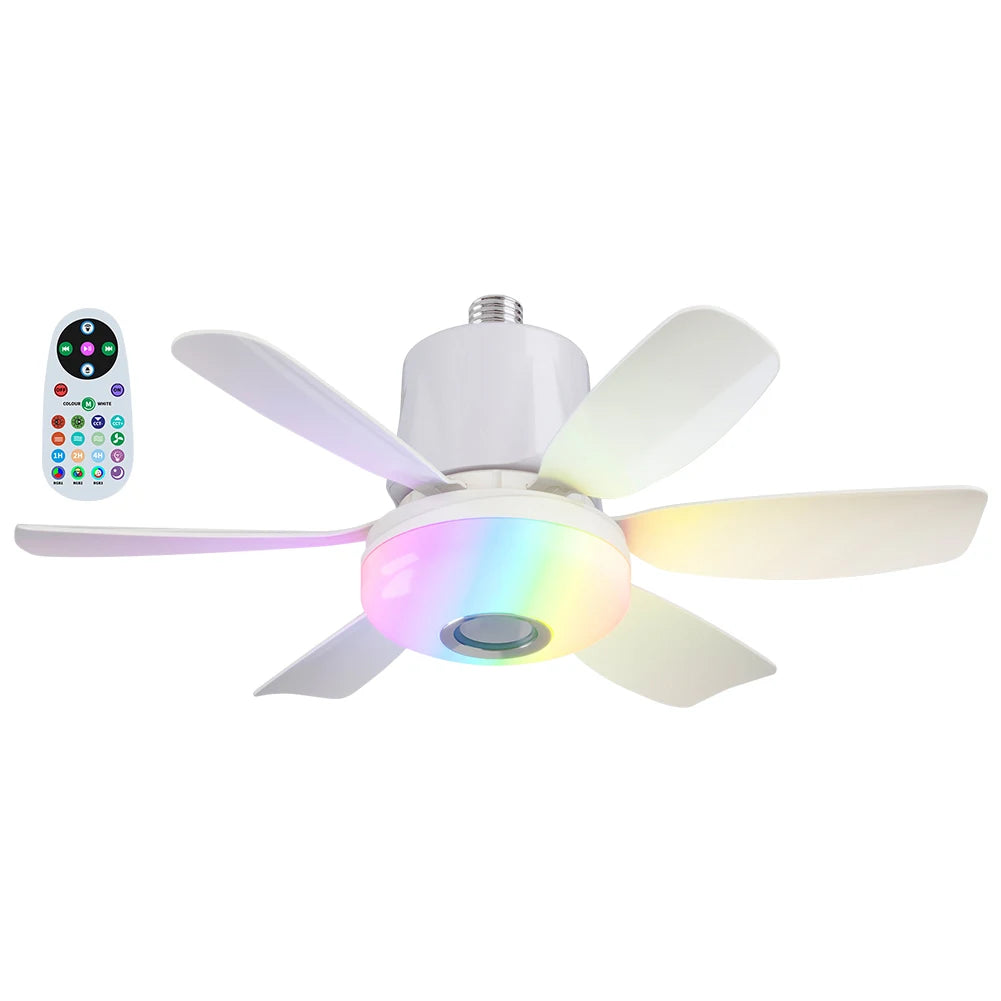 Socket Fan Light with Remote Ceiling Fan with Light Dimmable Socket Ceiling Fan RGB Light LED Light Fan for Living Room Bedroom