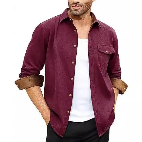 2025 Autumn and Winter New European and American Men's Youth Casual Shirt Spot Grinding