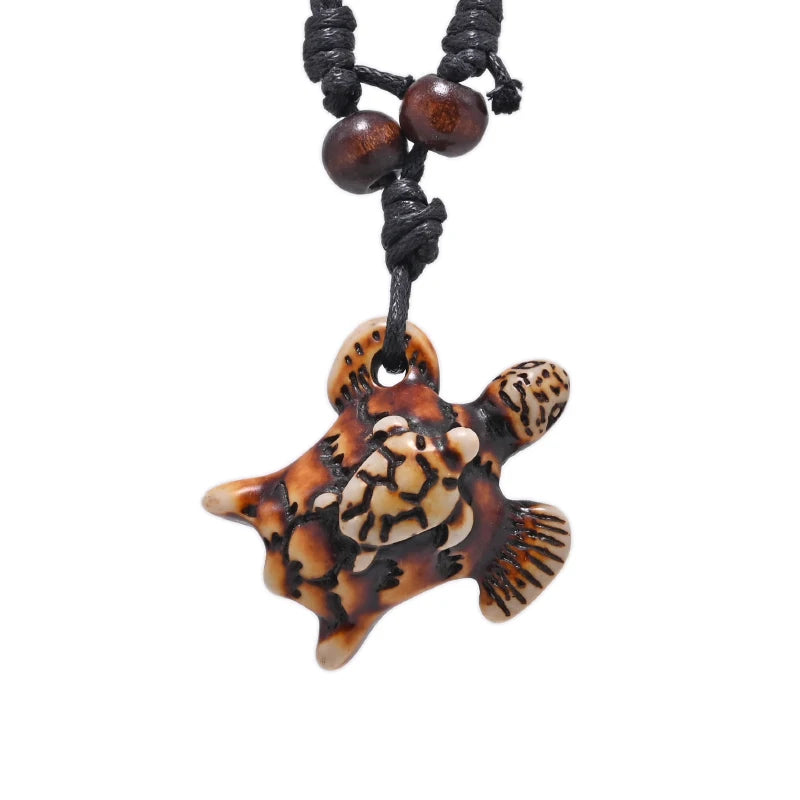 Surfer Necklace Sea Turtle Pendant Men Choker Inca Jewelry Nautical Style Imitation Yak Bone Necklaces Amulet Wax Cord Adjustabl