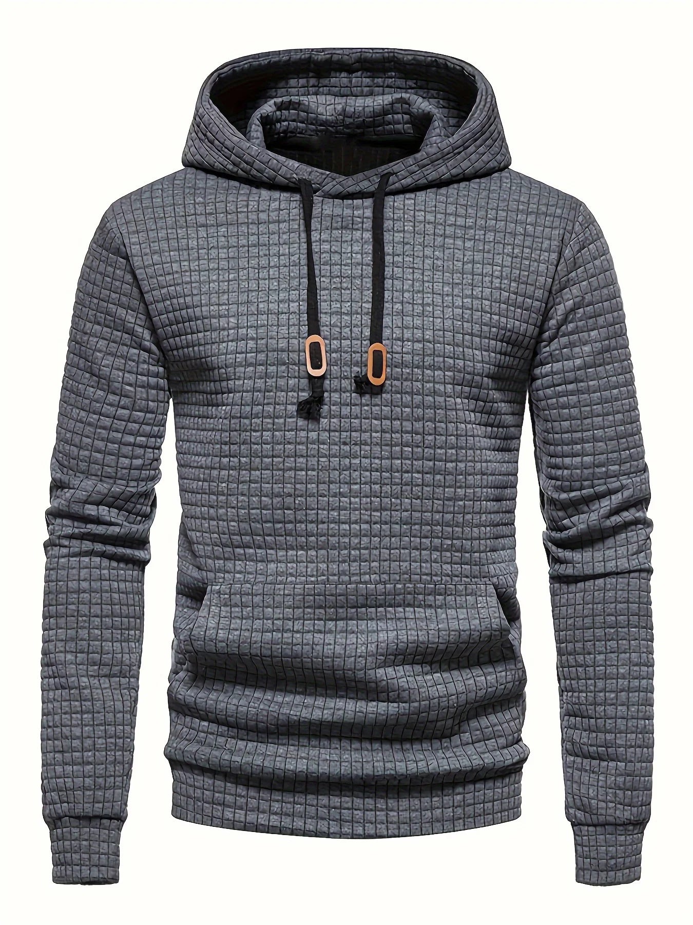 Waffle Pattern Hoodie, Cool Hoodies For Men, Men's Casual Solid Pullover Hooded Sweatshirt With Kangaroo Pocket Streetwear For W