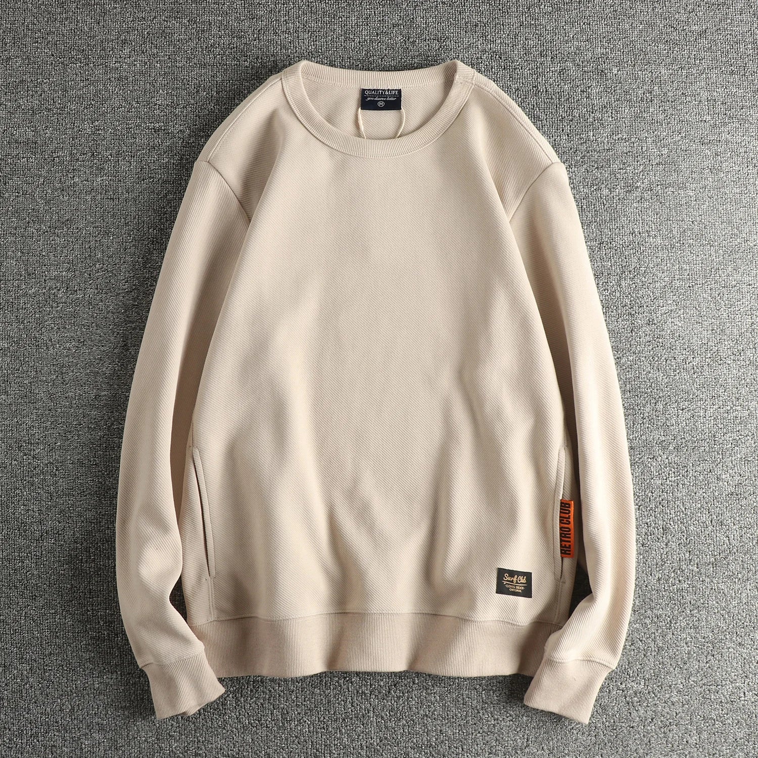 2025 Autumn New American Retro Solid Color Twill Knitted Sweatshirts Men's Fashion Washed Hoodies Casual High Quality Pullovers