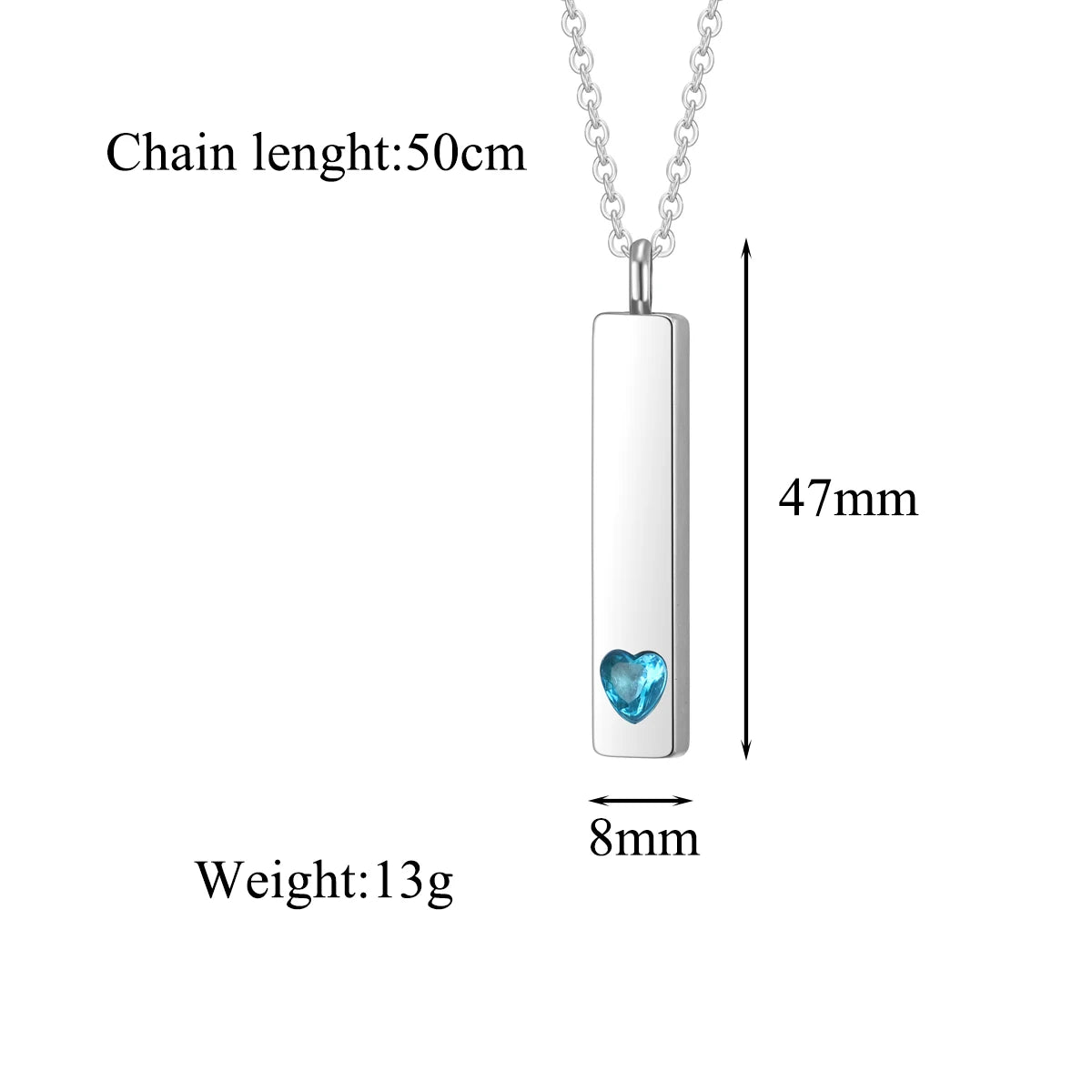 Stainless Steel Cube Memorial Ashes Pendant Heart Crystal Cremation Urn Necklace Keepsake Jewelry