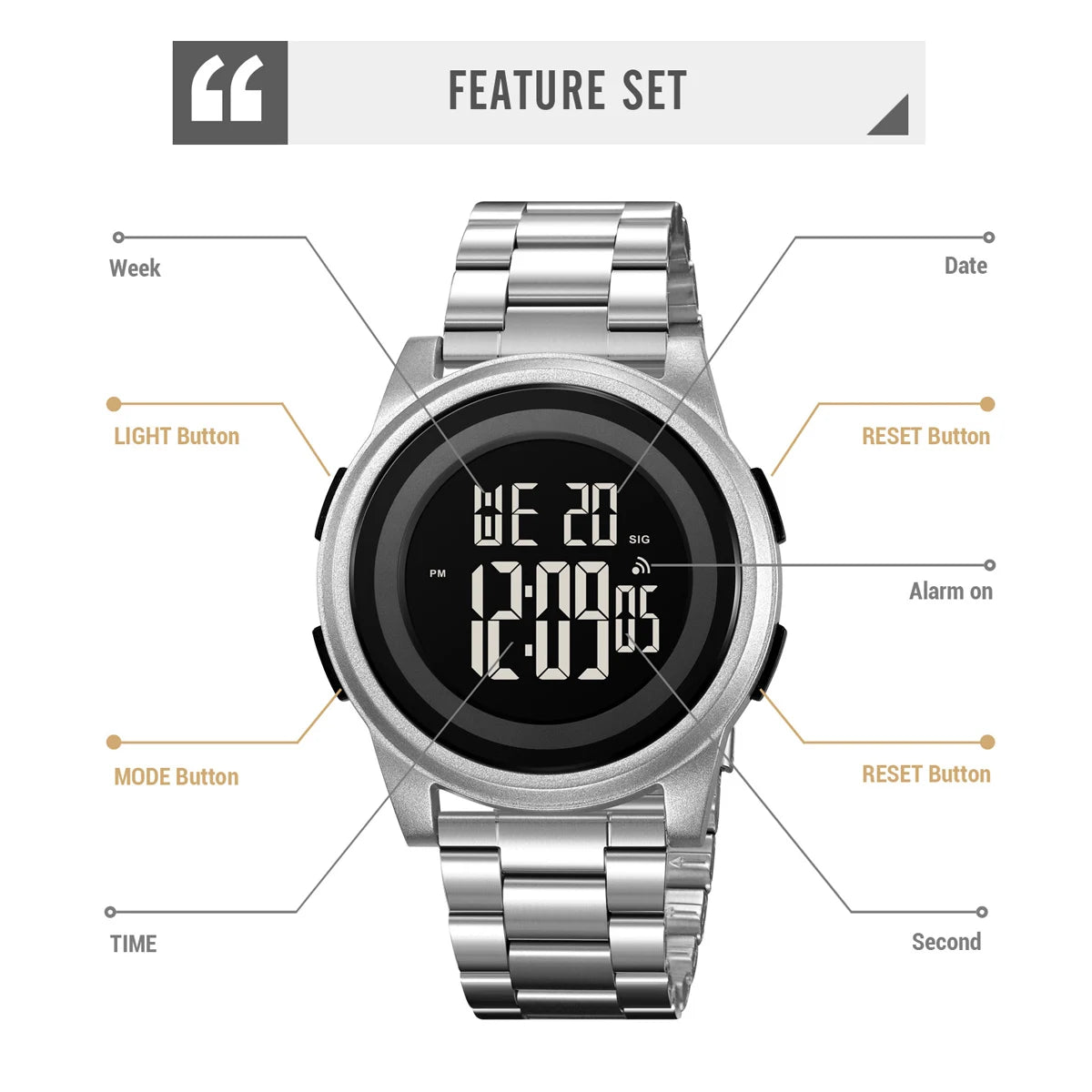 SKMEI Simple Wristwatches For Men Women Waterproof Sport Digital Stainless Steel Watch Business Electronic Watches Reloj Hombre