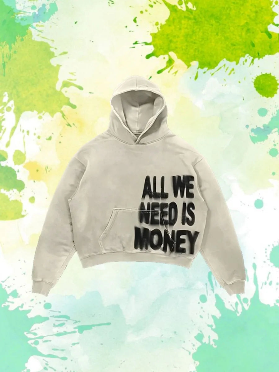 Men Washed Letter Hoodie Sweatshirts Harajuku Lazy Style Tops Fashionable Clothing