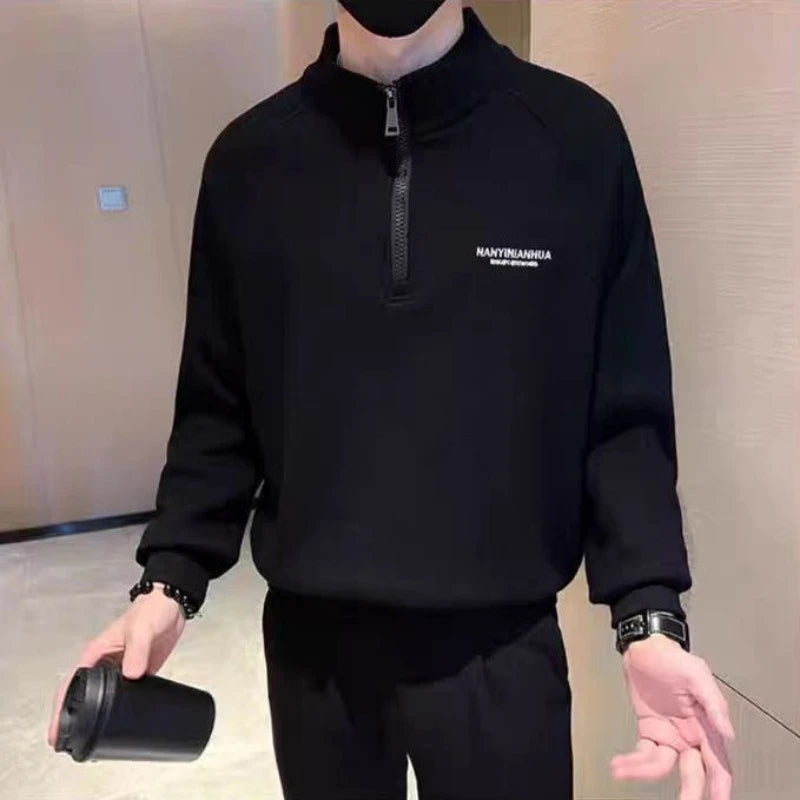 Fleece-Lined Warm Sweatshirts for Men No Brand Luxury Aesthetic Streetwear Tops Simple Emo Welcome Deal with Zipper Man Pullover