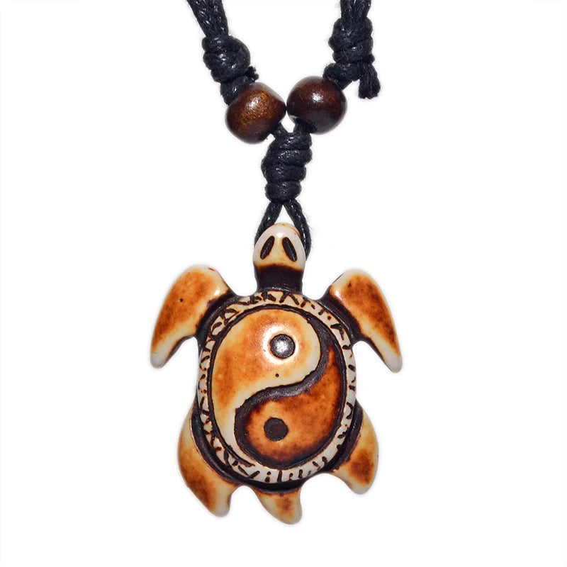 Surfer Necklace Sea Turtle Pendant Men Choker Inca Jewelry Nautical Style Imitation Yak Bone Necklaces Amulet Wax Cord Adjustabl