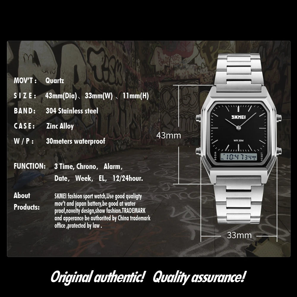 SKMEI Fashion Digital Electronics Watches Dual Time Quartz Watch For Men Women Student 3Time Waterproof Chronograph Wristwatches