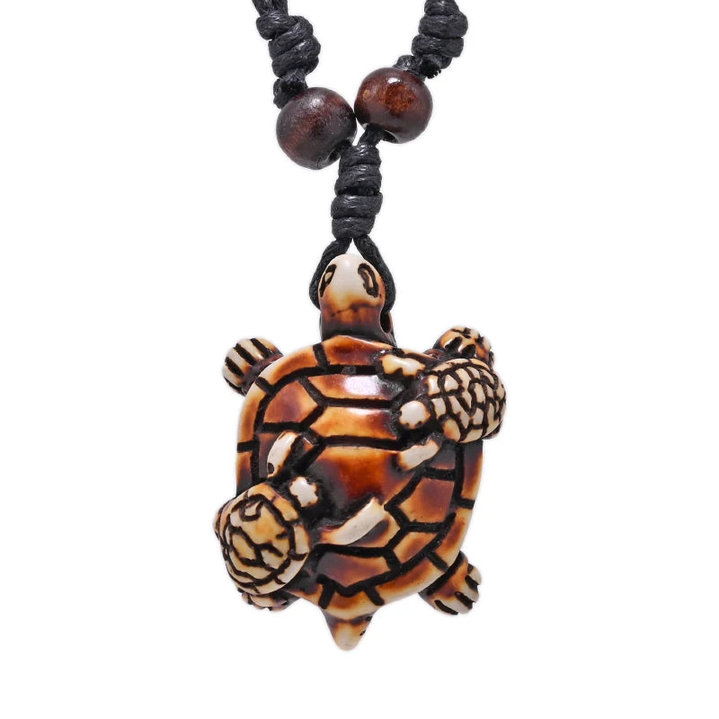 Surfer Necklace Sea Turtle Pendant Men Choker Inca Jewelry Nautical Style Imitation Yak Bone Necklaces Amulet Wax Cord Adjustabl