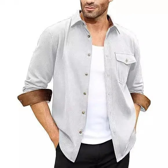 2025 Autumn and Winter New European and American Men's Youth Casual Shirt Spot Grinding