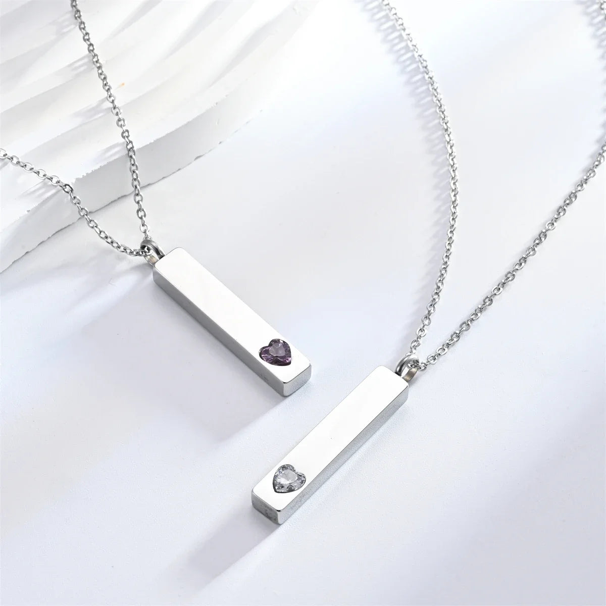 Stainless Steel Cube Memorial Ashes Pendant Heart Crystal Cremation Urn Necklace Keepsake Jewelry
