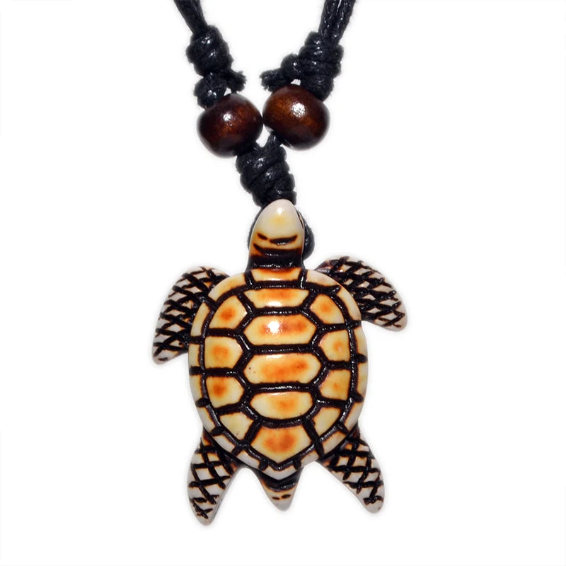 Surfer Necklace Sea Turtle Pendant Men Choker Inca Jewelry Nautical Style Imitation Yak Bone Necklaces Amulet Wax Cord Adjustabl