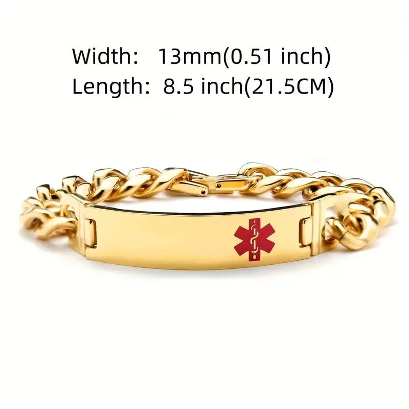 Blank Curved Bar Stainless Steel Medical Alert Bracelet Patient Disease Awareness Link Chain Red ID for Men Bangle Metal Jewelry