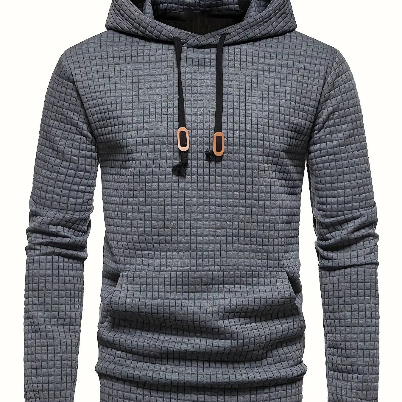 Waffle Pattern Hoodie, Cool Hoodies For Men, Men's Casual Solid Pullover Hooded Sweatshirt With Kangaroo Pocket Streetwear For W