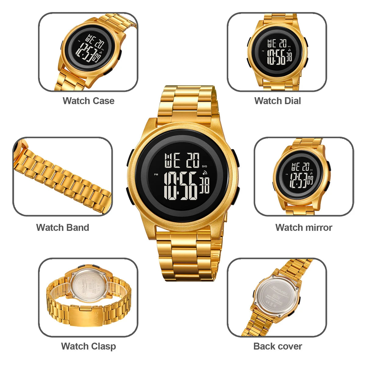 SKMEI Simple Wristwatches For Men Women Waterproof Sport Digital Stainless Steel Watch Business Electronic Watches Reloj Hombre
