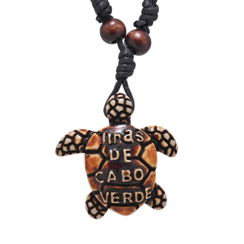 Surfer Necklace Sea Turtle Pendant Men Choker Inca Jewelry Nautical Style Imitation Yak Bone Necklaces Amulet Wax Cord Adjustabl