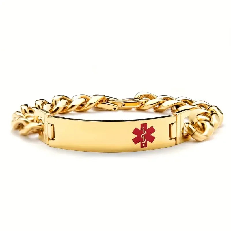Blank Curved Bar Stainless Steel Medical Alert Bracelet Patient Disease Awareness Link Chain Red ID for Men Bangle Metal Jewelry