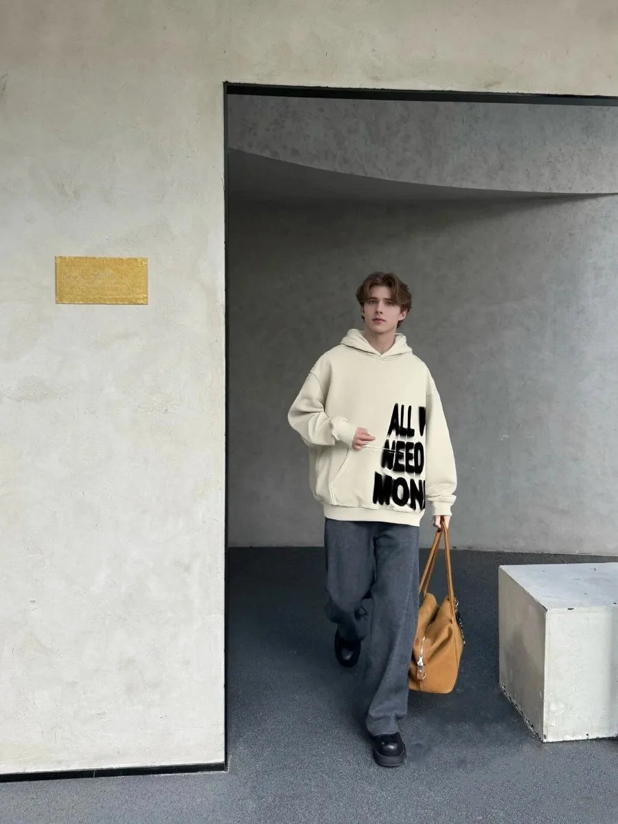 Men Washed Letter Hoodie Sweatshirts Harajuku Lazy Style Tops Fashionable Clothing