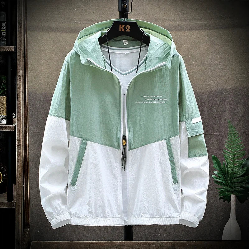 2025 Summer Skin Coats Men Ultra Light UV Sun Protection Big Size Hooded Windbreaker Jacket Men Striped Casual Outwear