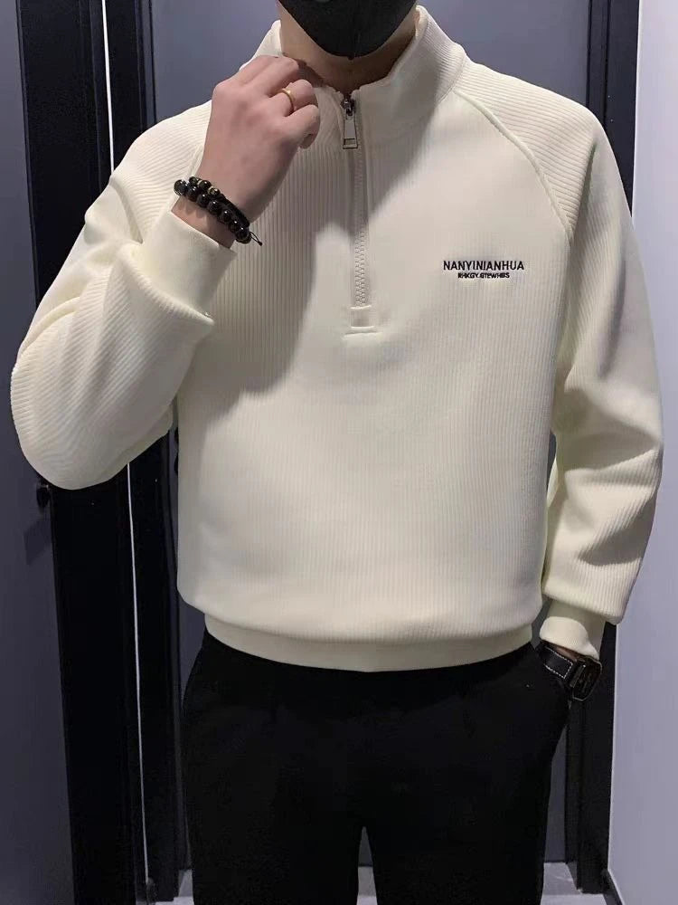 Fleece-Lined Warm Sweatshirts for Men No Brand Luxury Aesthetic Streetwear Tops Simple Emo Welcome Deal with Zipper Man Pullover