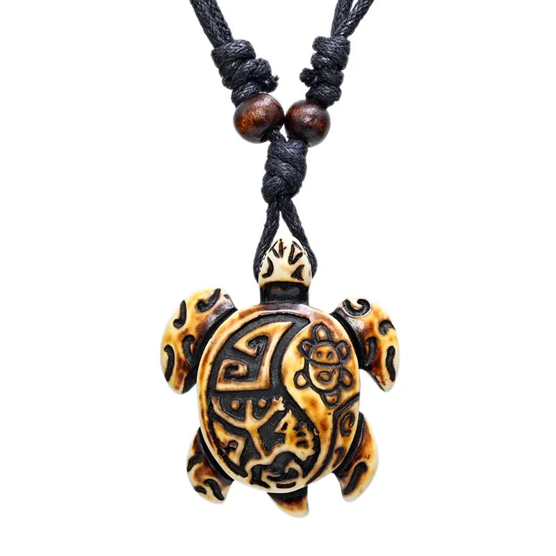 Surfer Necklace Sea Turtle Pendant Men Choker Inca Jewelry Nautical Style Imitation Yak Bone Necklaces Amulet Wax Cord Adjustabl