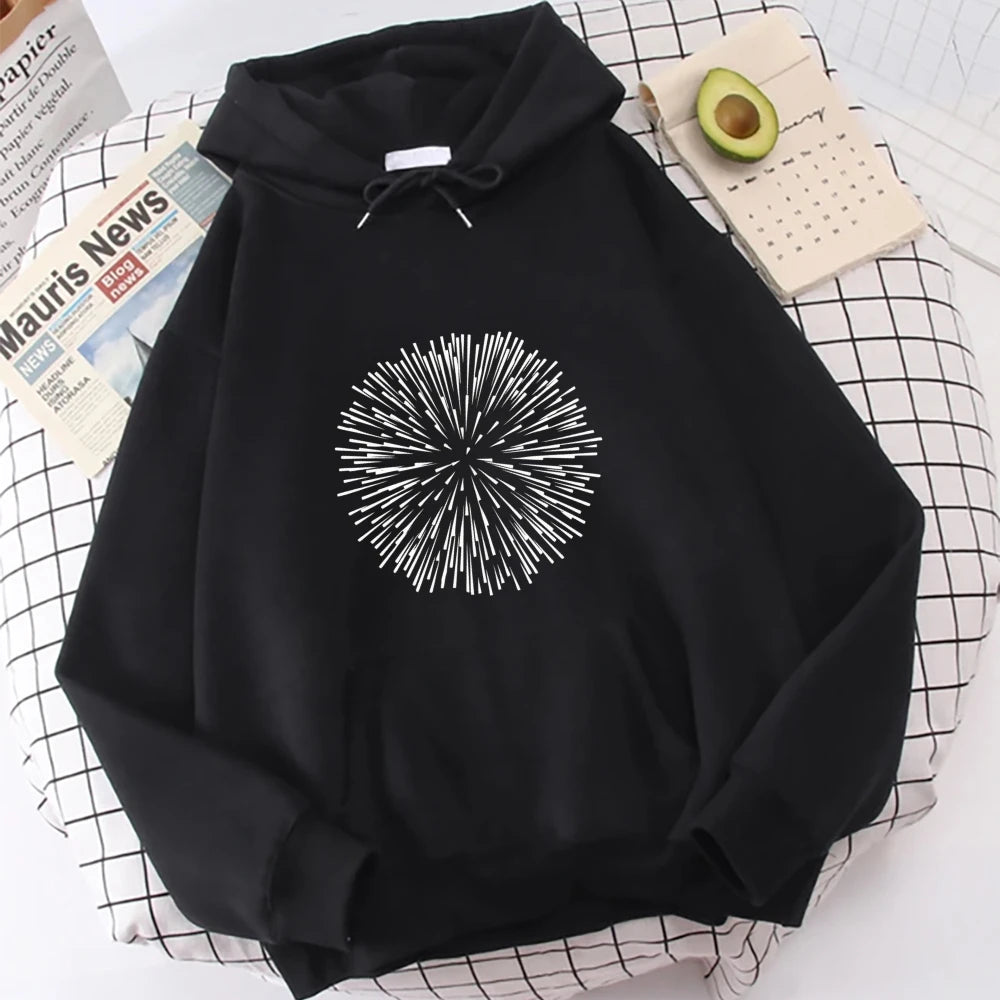 Burst Pattern Hoodie Artistic Firework Print Casual Loose Long Sleeved Stylish Comfortable Fashionable Daily Comfortable Wear