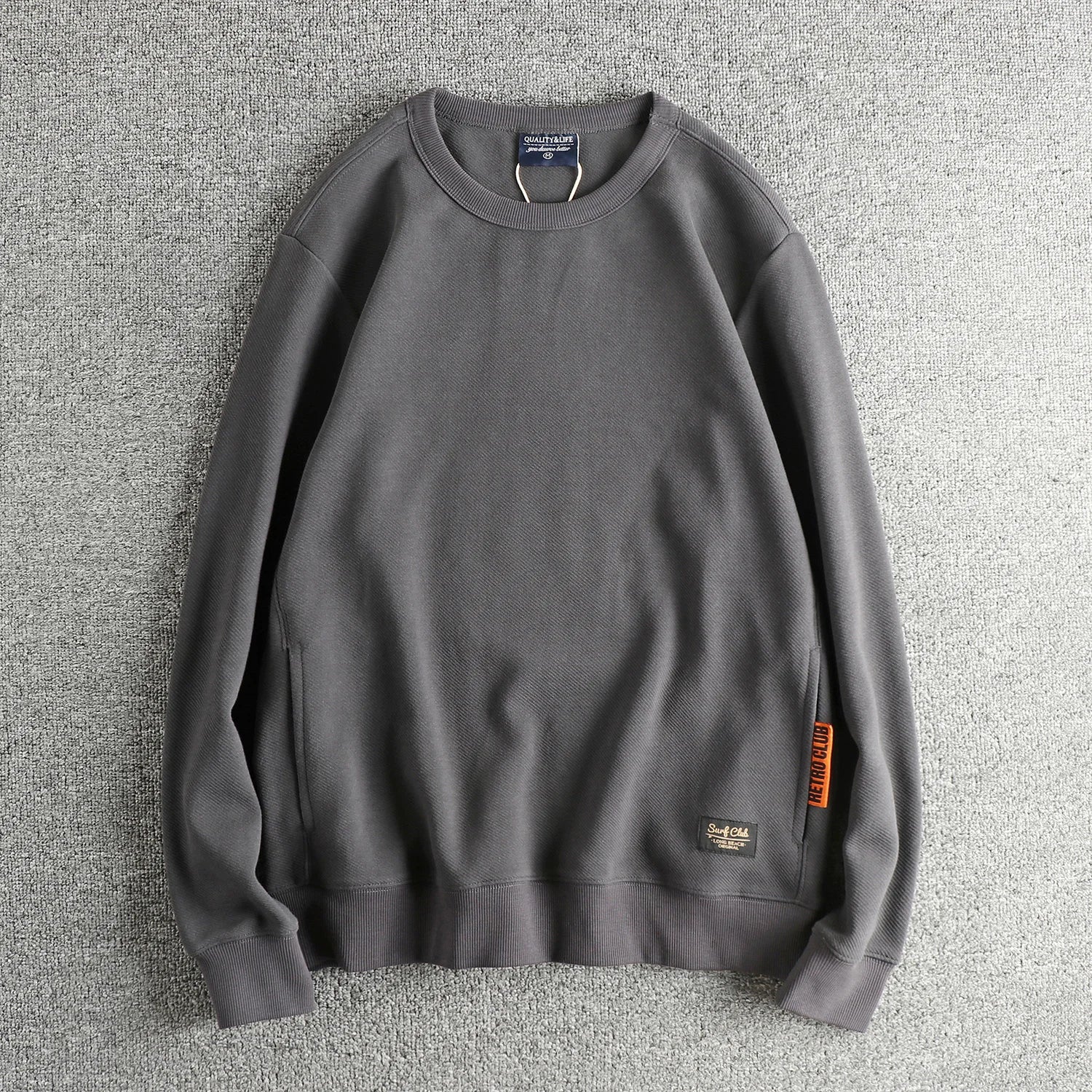 2025 Autumn New American Retro Solid Color Twill Knitted Sweatshirts Men's Fashion Washed Hoodies Casual High Quality Pullovers