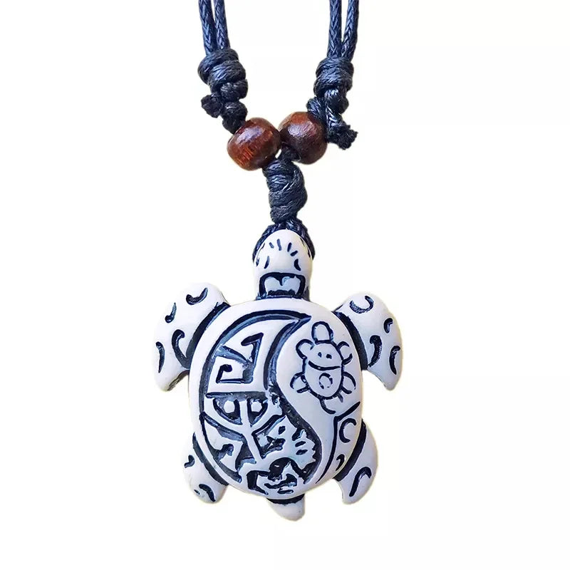 Surfer Necklace Sea Turtle Pendant Men Choker Inca Jewelry Nautical Style Imitation Yak Bone Necklaces Amulet Wax Cord Adjustabl