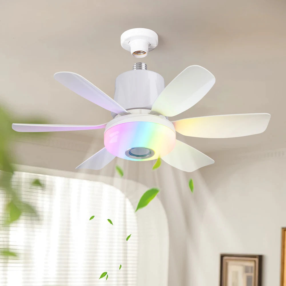 Socket Fan Light with Remote Ceiling Fan with Light Dimmable Socket Ceiling Fan RGB Light LED Light Fan for Living Room Bedroom