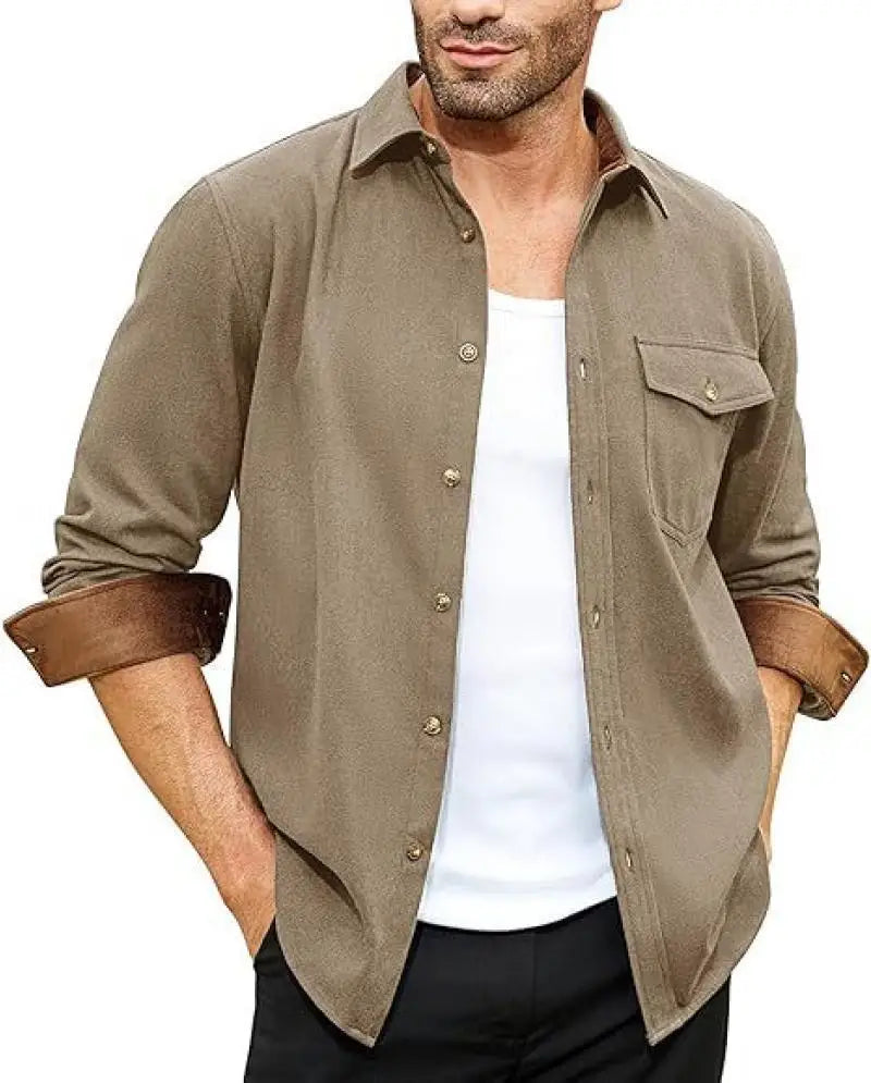 2025 Autumn and Winter New European and American Men's Youth Casual Shirt Spot Grinding