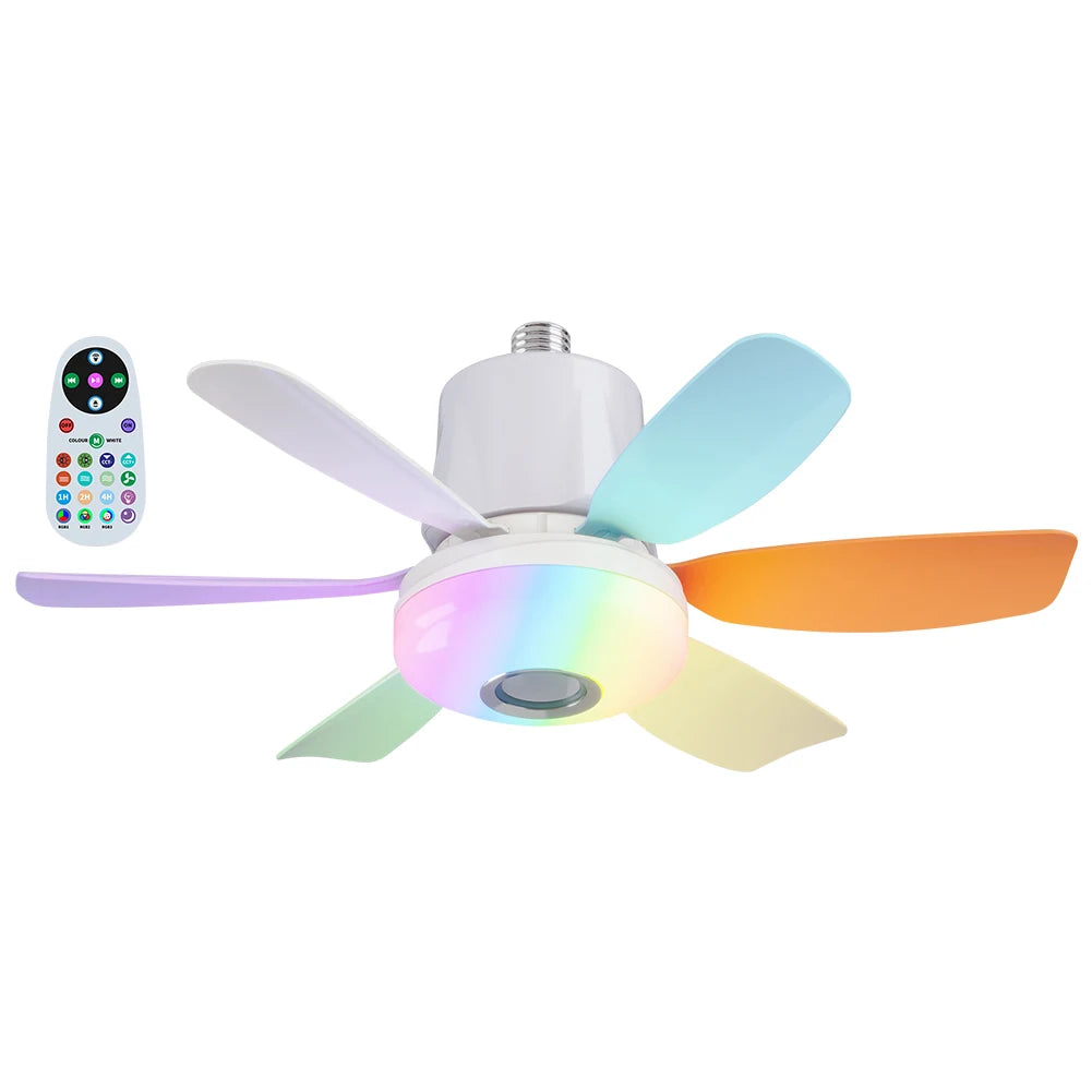 Socket Fan Light with Remote Ceiling Fan with Light Dimmable Socket Ceiling Fan RGB Light LED Light Fan for Living Room Bedroom