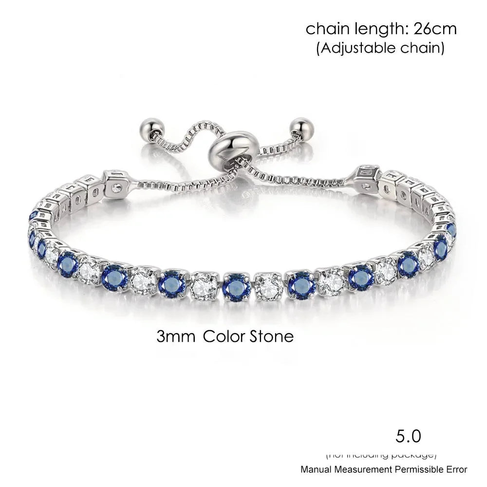 Adjustable Multicolor Tennis Bracelets for Women Ladies Wedding Rainbow Colorful Zircon Charm Bracelet Hand Chain Jewelry DZH043