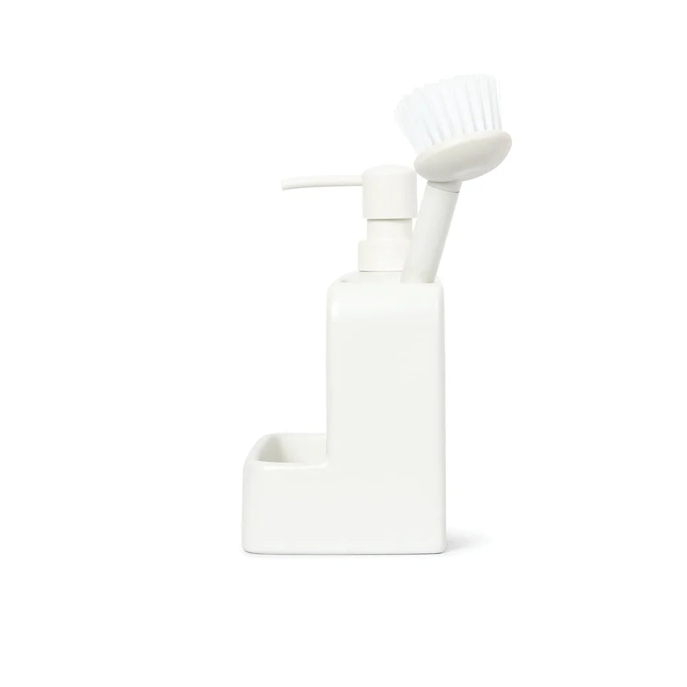 Ceramic Liquid Soap Pump with Brush Holder Easy Pump Operation Multi-Functional Dispenser Kitchen Bathroom Organizing Essentials