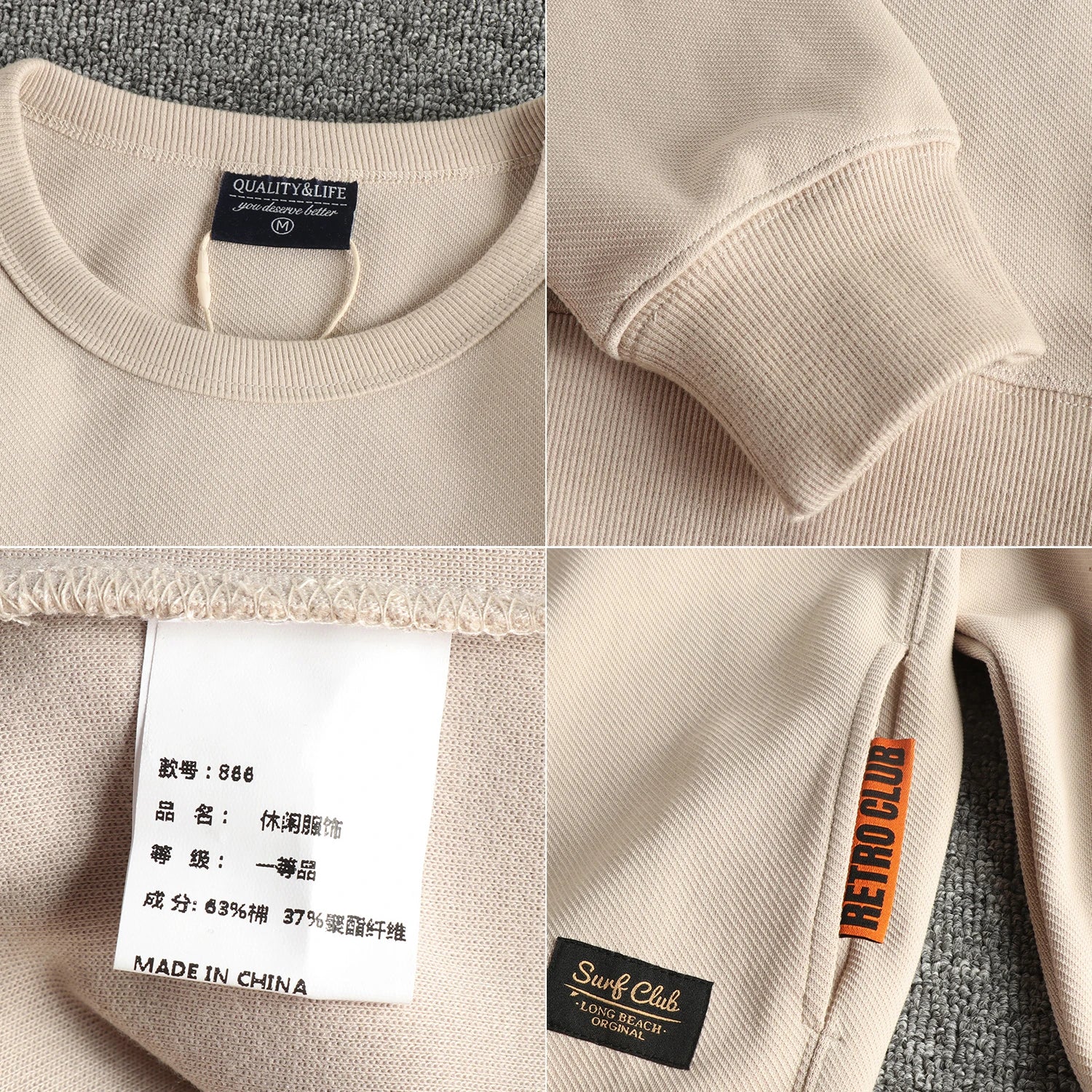 2025 Autumn New American Retro Solid Color Twill Knitted Sweatshirts Men's Fashion Washed Hoodies Casual High Quality Pullovers