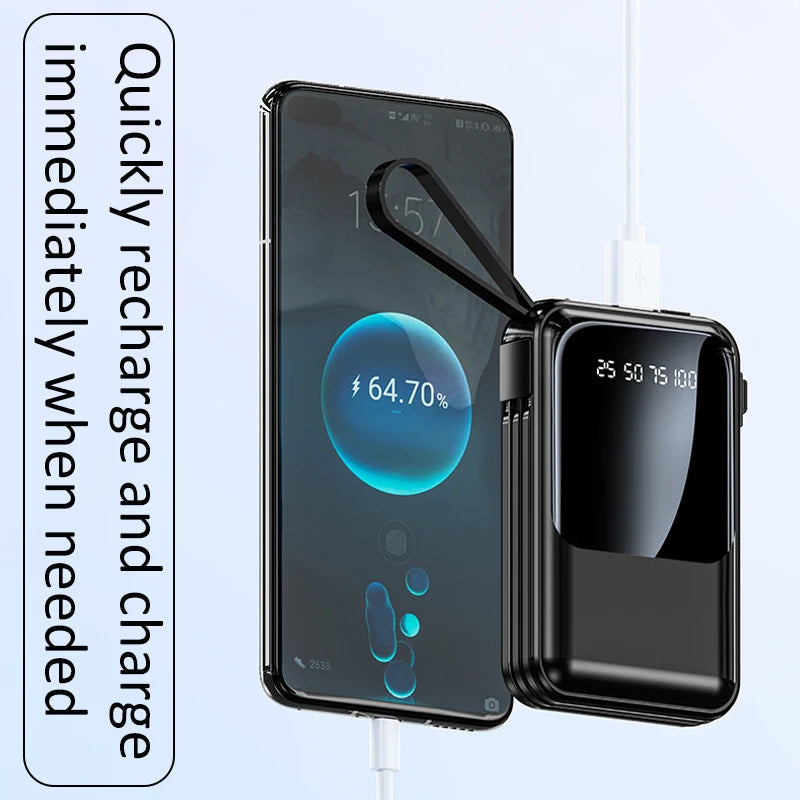 10000mAh portable power bank built-in 4 charging cables LED light Type-C/USB port Applicable to iPhone/Android, etc Electronics