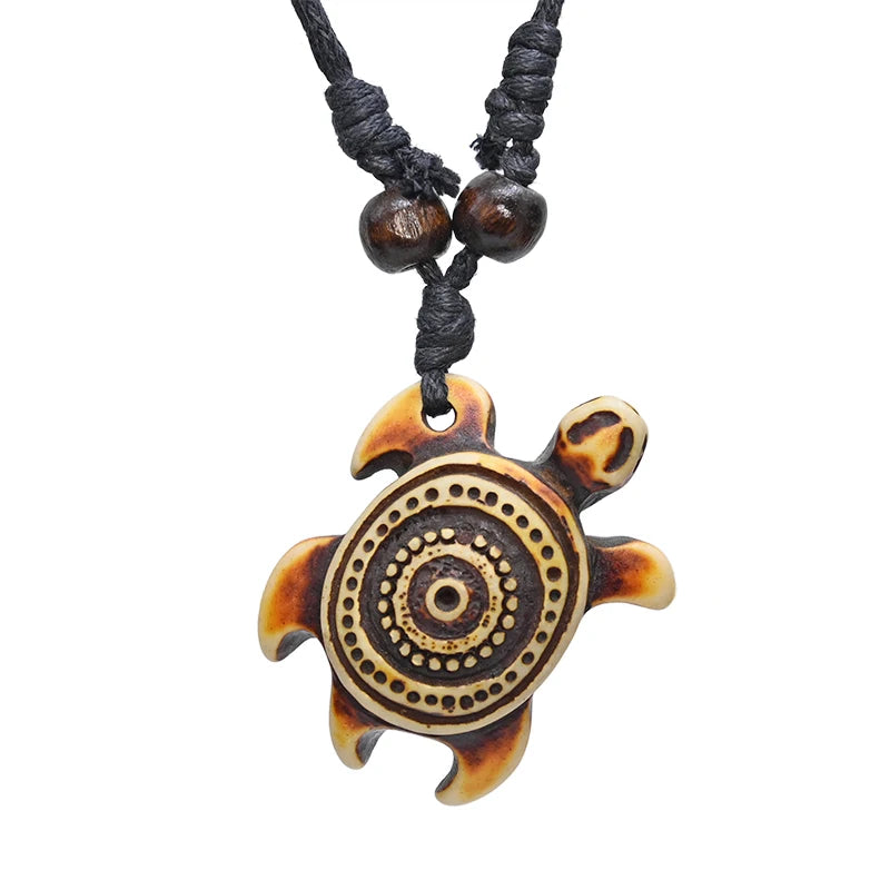 Surfer Necklace Sea Turtle Pendant Men Choker Inca Jewelry Nautical Style Imitation Yak Bone Necklaces Amulet Wax Cord Adjustabl