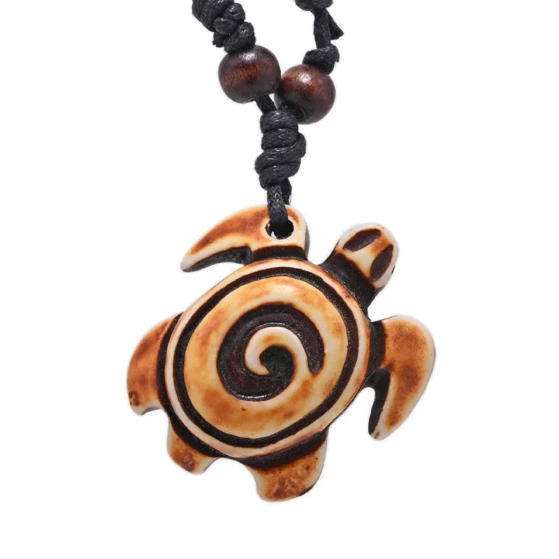 Surfer Necklace Sea Turtle Pendant Men Choker Inca Jewelry Nautical Style Imitation Yak Bone Necklaces Amulet Wax Cord Adjustabl