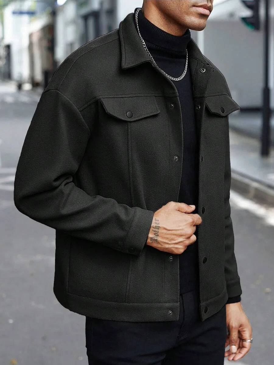 2025 autumn and winter new style, turtleneck woolen jacket, men's casual sports business jacket, pure color, classic version