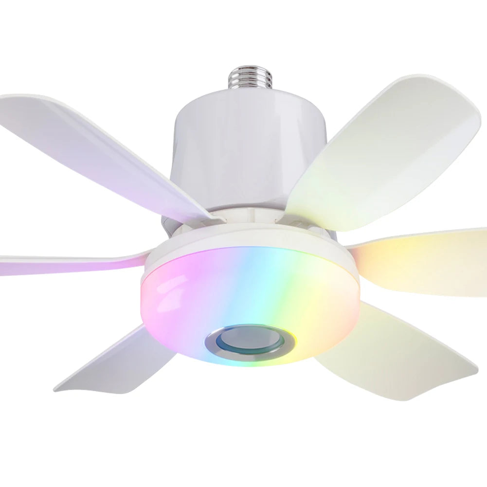 Socket Fan Light with Remote Ceiling Fan with Light Dimmable Socket Ceiling Fan RGB Light LED Light Fan for Living Room Bedroom