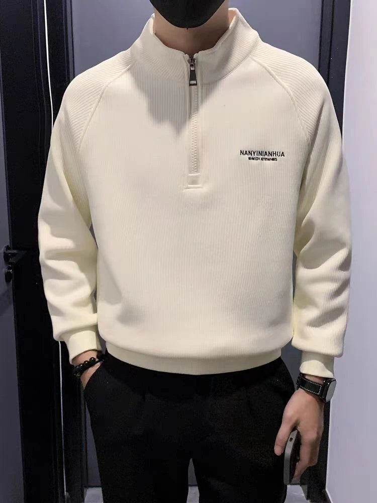 Fleece-Lined Warm Sweatshirts for Men No Brand Luxury Aesthetic Streetwear Tops Simple Emo Welcome Deal with Zipper Man Pullover