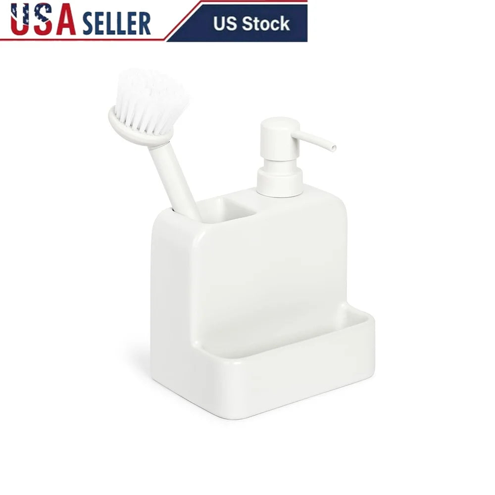 Ceramic Liquid Soap Pump with Brush Holder Easy Pump Operation Multi-Functional Dispenser Kitchen Bathroom Organizing Essentials